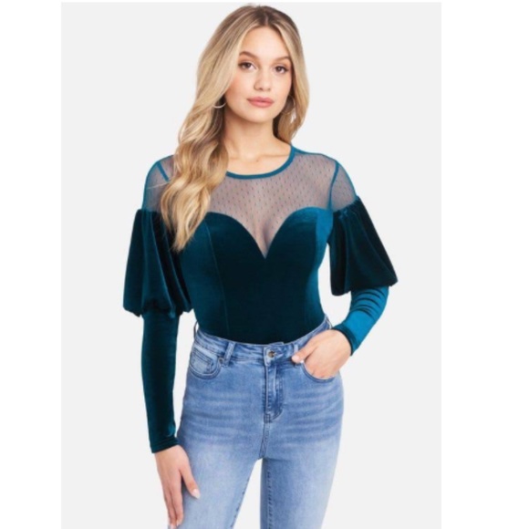 Long Sleeve Bodsuit - Teal Pinstripe